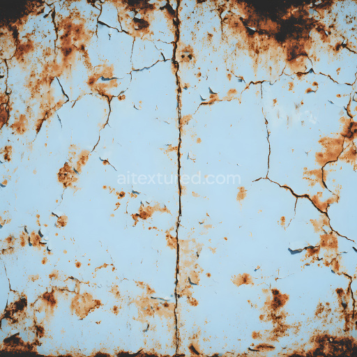 Seamless 3D Rusty Cracked Metal PBR Texture with Blue Paint and Oxidation