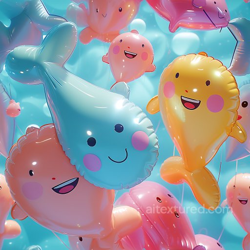 Inflated Vinyl Balloon PBR Texture with Cheerful Cartoon Faces seamless Inflated PBR texture