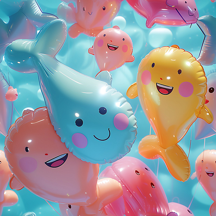 Inflated Vinyl Balloon with Cheerful Cartoon Faces seamless PBR texture preview