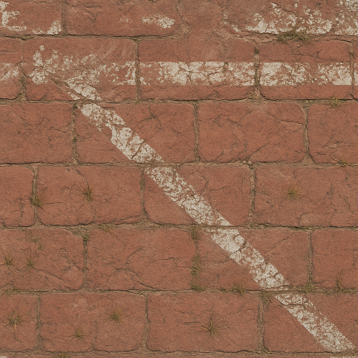 Brick Red With Paint Markings And Dry Surface Weathered Edges Asphalt seamless PBR texture preview
