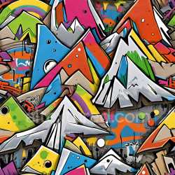 seamless Seamless 3D PBR graffiti texture featuring colorful mountain shapes and dynamic urban paint style texture 8k free download PBR