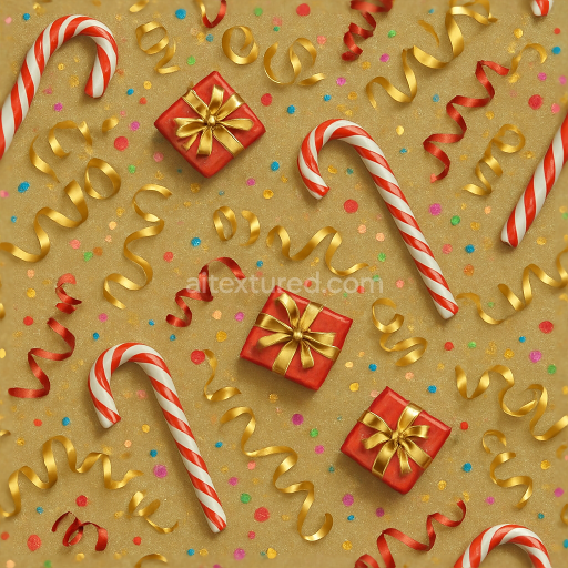 Seamless 3d texture pbr 8k candy canes and gift wrap with festive sparkle and celebration glow