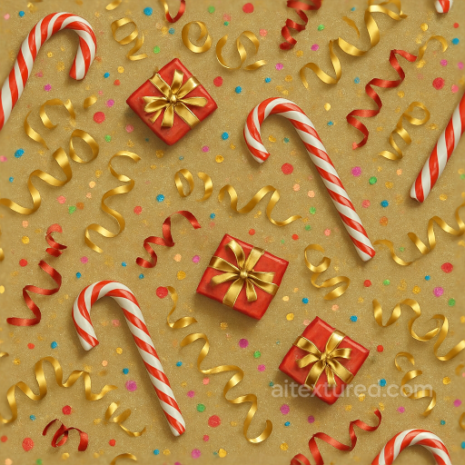 Candy Canes And Gift Wrap With Festive Sparkle And Celebration Glow seamless New Year PBR texture