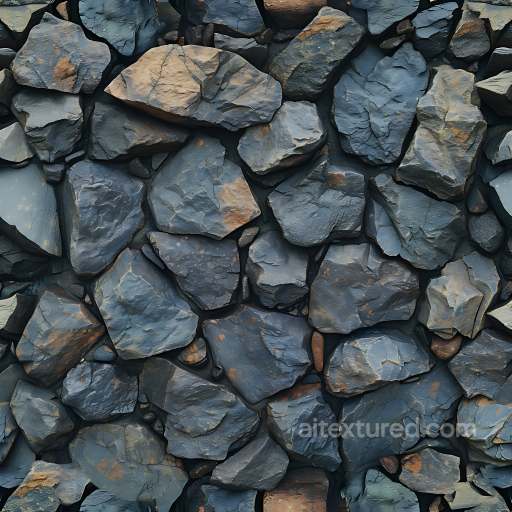 Slate Rock Wall PBR Texture with Rough, Layered Stones and Rust Accents seamless Stone PBR texture