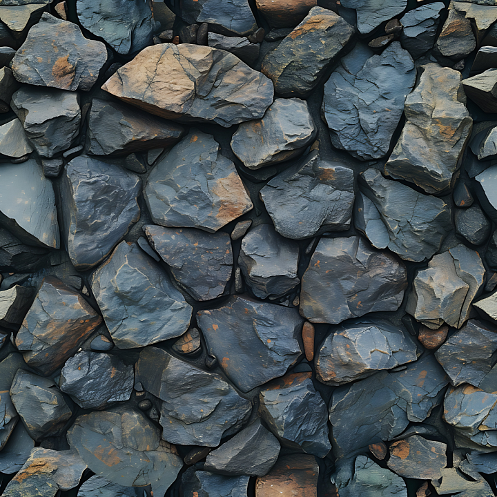 Slate Rock Wall with Rough, Layered Stones and Rust Accents seamless PBR texture preview