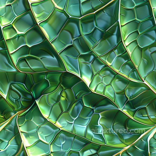 Seamless 3D PBR Texture Featuring Glossy Green Leaf Vein Network texture preview