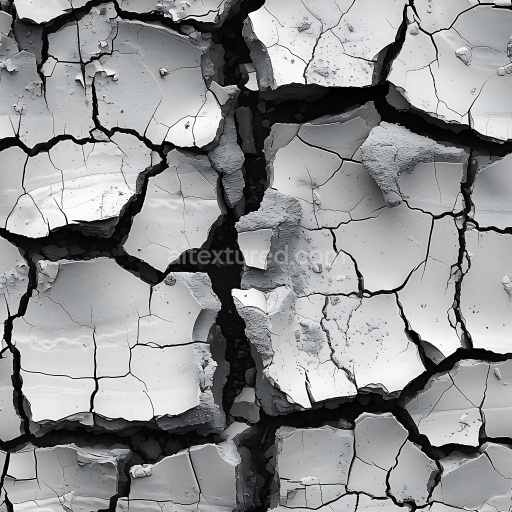 Seamless 3D PBR Cracked Plaster Texture Featuring Deep Breaks and Rough Edges