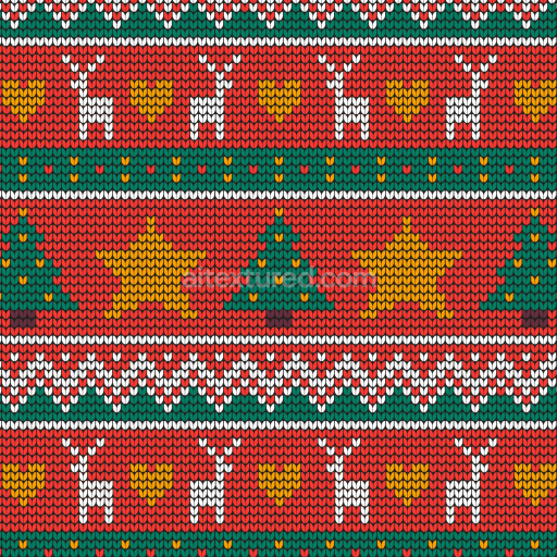 Seamless 3D PBR knitted fabric texture with Christmas trees, stars, and reindeers