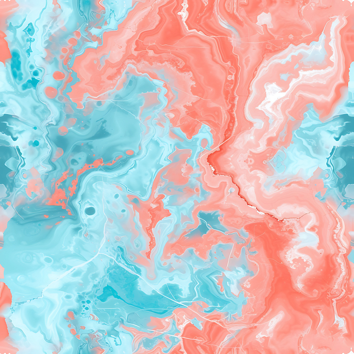 Coral and Aqua Marble with Vivid Pastel Veins seamless PBR texture preview