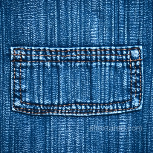 Denim Fabric PBR Texture Featuring Detailed Stitched Pocket seamless Denim jeans PBR texture