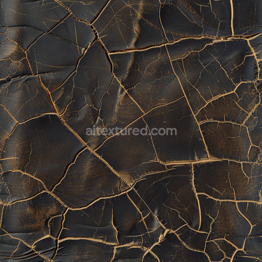 Seamless 3D PBR cracked aged black leather texture with worn distressed finish