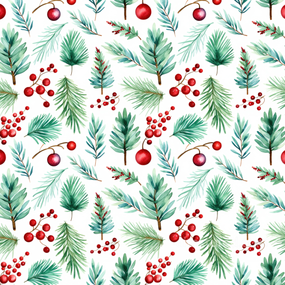 Christmas Watercolor Texture with Hand-Painted Pine Leaves and Red Berries Christmas Watercolor texture preview