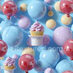 seamless Seamless 3D Inflated PBR Texture of Glossy Multicolor Balloons and Cupcakes texture 8k free download PBR