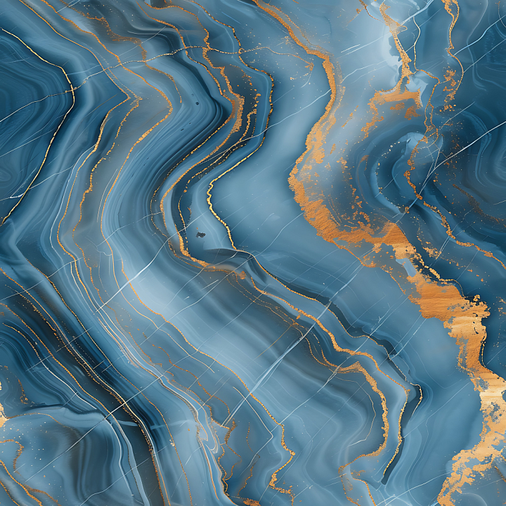 Blue Marble with Glossy Gold Vein Accents seamless PBR texture preview