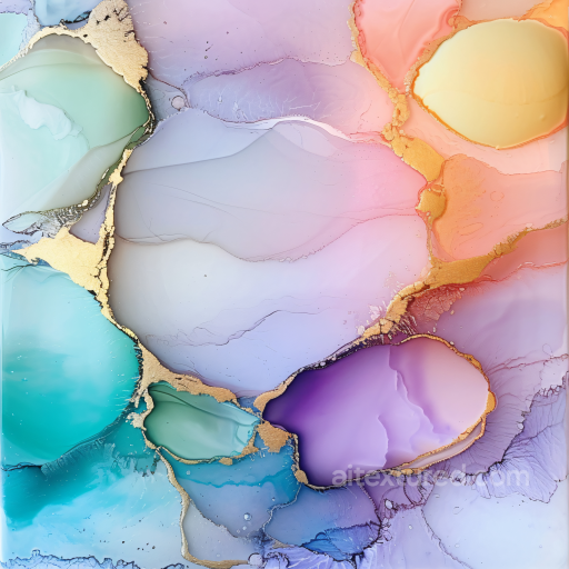 Alcohol Ink PBR Texture Featuring Pastel Fluid Colors and Gold Veins seamless Alcohol ink PBR texture