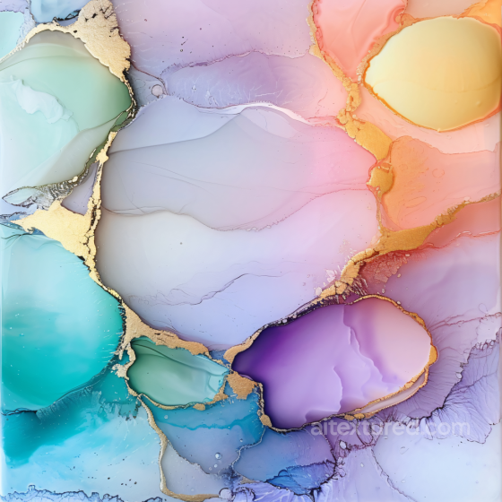 Alcohol Ink PBR Texture Featuring Pastel Fluid Colors and Gold Veins Alcohol ink texture preview