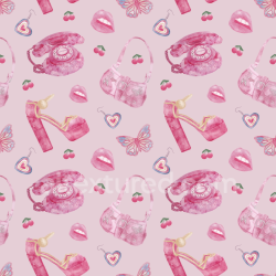 seamless Seamless 3D PBR Texture of Pink Retro Accessories with Cherries & Lips Pattern texture 8k free download PBR