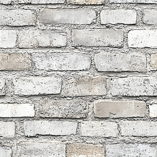 Seamless 3D Cracked White Brick Wall PBR Texture with Rough Grout Detailing