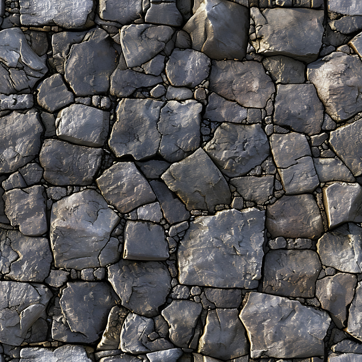 Dark Rough Stone Cobblestone With Natural Irregular Shapes seamless PBR texture preview