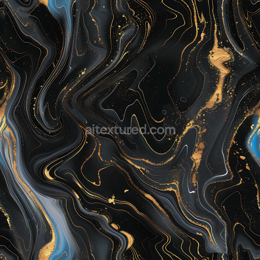 Seamless 3D PBR Texture of Glossy Black Marble with Swirling Gold and Blue Veins