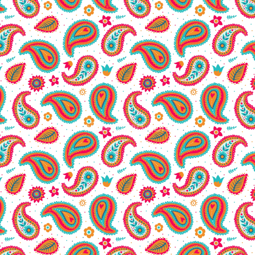 Seamless 3D PBR Fabric Texture Featuring Vibrant Retro Paisley Motifs