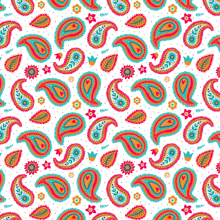 Fabric Featuring Vibrant Retro Paisley Motifs seamless PBR texture preview