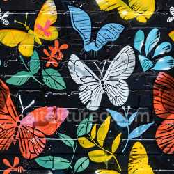 seamless Seamless 3D PBR Graffiti Texture Featuring Bright Butterflies and Botanical Elements texture 8k free download PBR