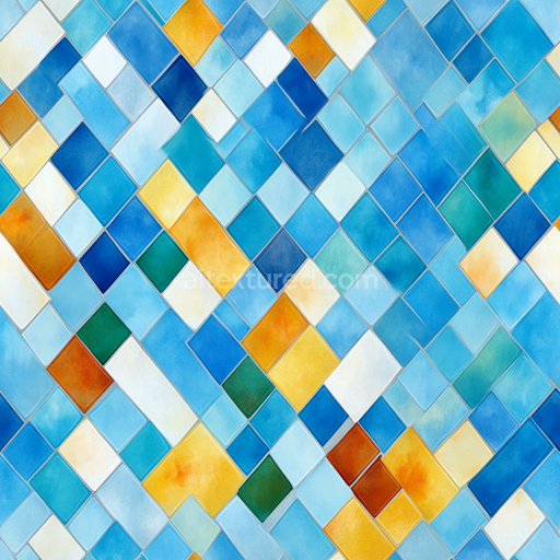 Seamless 3D PBR Ceramic Mosaic Texture with Mediterranean Blues and Warm Accents texture preview