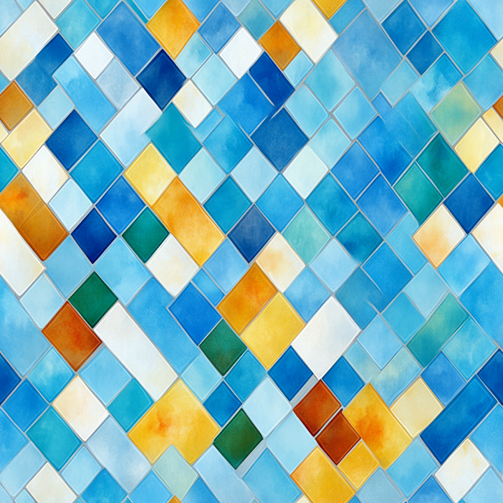 Ceramic Mosaic with Mediterranean Blues and Warm Accents seamless PBR texture preview