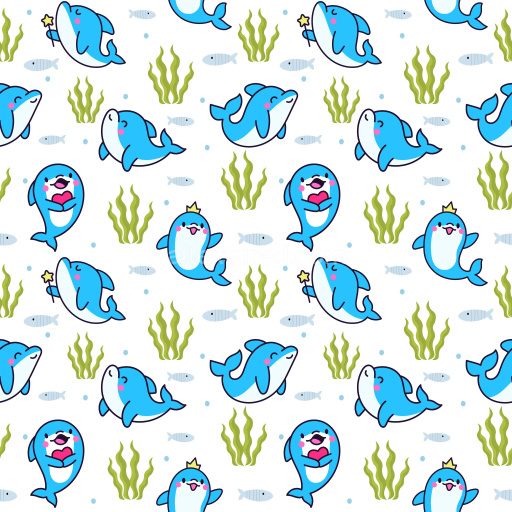 Pattern Bundle - Seamless 3D Pattern PBR Texture with Playful Cartoon Dolphins and Seaweed texture preview
