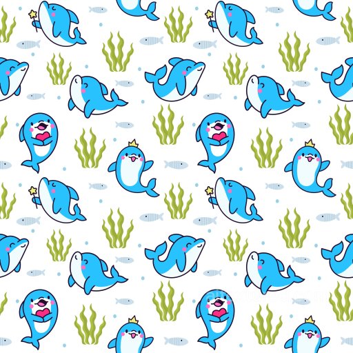 Pattern PBR Texture with Playful Cartoon Dolphins and Seaweed seamless Pattern Bundle PBR texture