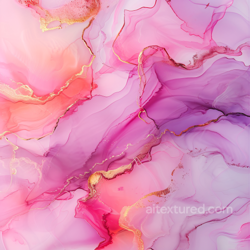 Alcohol Ink PBR Texture with Pink, Purple, and Gold Fluid Swirls seamless Alcohol ink PBR texture