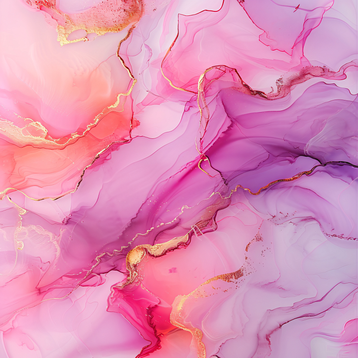 Alcohol Ink with Pink and Purple Fluid Waves and Gold Veins seamless PBR texture preview