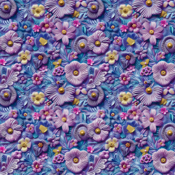 seamless Seamless 3D PBR Texture of Colorful Embroidered Floral Fabric with Blue and Purple Hues texture 8k free download PBR