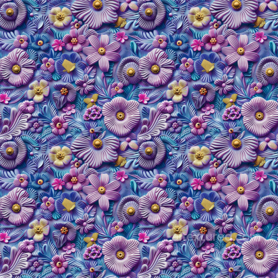 Colorful Embroidered Floral Fabric Seamless Texture with Blue and Purple Hues Embroidered floral texture preview