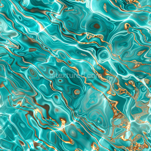 Seamless 3D Water PBR Texture Featuring Turquoise Waves with Golden Light Streaks