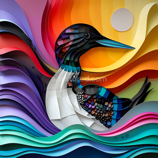 Seamless 3D PBR Texture Featuring Stylized Colorful Common Loon Layers