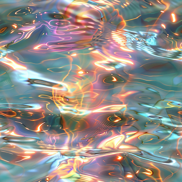 Glossy Iridescent Liquid Surface with Colorful Highlights seamless PBR texture preview