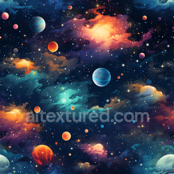 seamless Seamless 3D Space PBR Texture Featuring Vibrant Galaxy Clouds and Multicolored Planets texture 8k free download PBR