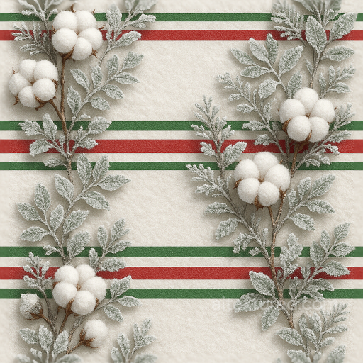 Cotton Snow Snowy Branches Frosted Leaves Holiday Gift Wrap Festive Stripes seamless Merry christmas PBR texture