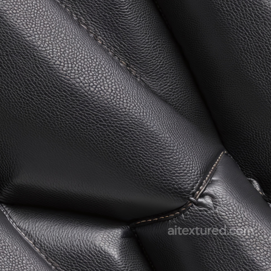black grainy leather PBR texture with stitched upholstery folds Leather texture preview