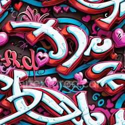 seamless Seamless 3D PBR Graffiti Texture Featuring Blue Lettering and Pink Heart Patterns texture 8k free download PBR