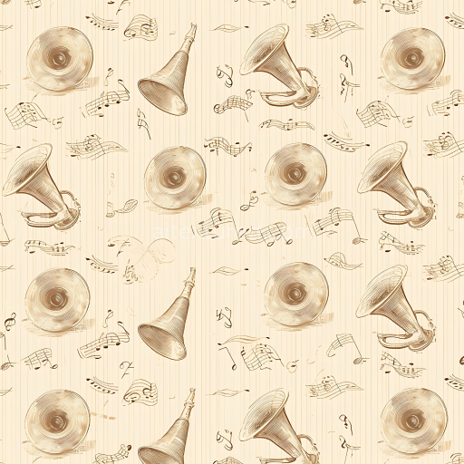 Seamless 3D PBR Texture of Vintage Music Paper with Hand-Drawn Instruments