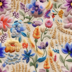 seamless Seamless 3D PBR Texture of Multi-Colored Embroidered Floral Fabric texture 8k free download PBR