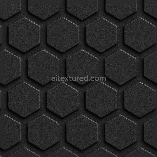 Seamless 3d texture pbr 8k tactile plate raised hexagons on matte black composite plate