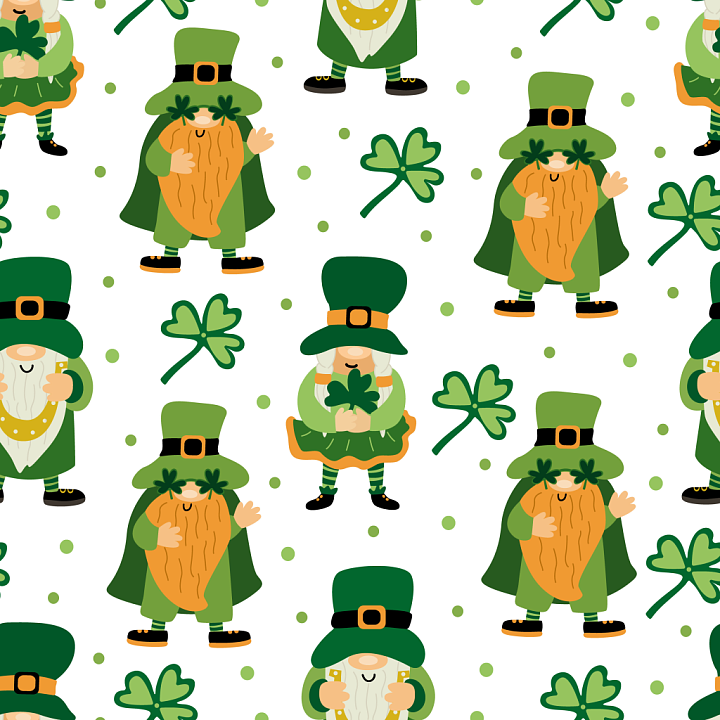 Featuring St Patrick Gnomes And Shamrocks Pattern seamless PBR texture preview