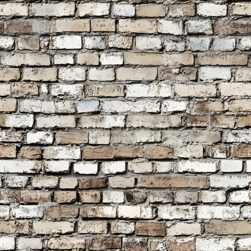 Seamless 3D PBR Cracked Beige and White Aged Brick Wall Texture
