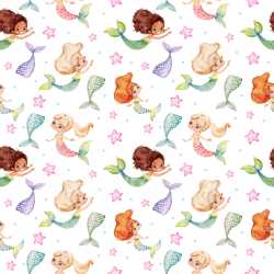 Pattern Bundle - Seamless 3D Pattern PBR Texture with Playful Watercolor Mermaids and Starfish texture preview