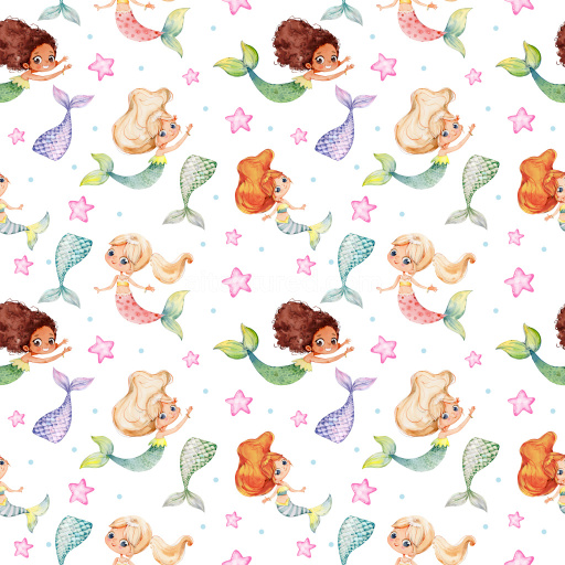 Pattern Bundle - Seamless 3D Pattern PBR Texture with Playful Watercolor Mermaids and Starfish texture preview