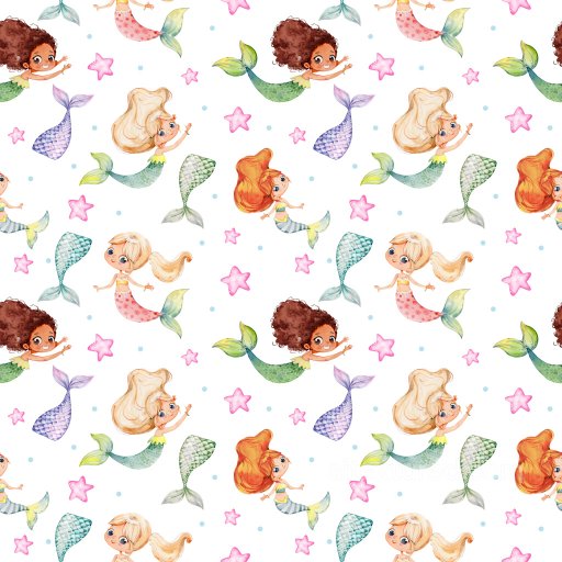Pattern PBR Texture with Playful Watercolor Mermaids and Starfish seamless Pattern Bundle PBR texture
